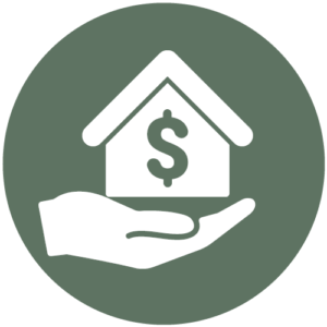 hand holding a home with a dollar sign icon within a green circle