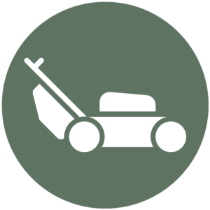 lawn mower icon within a green circle