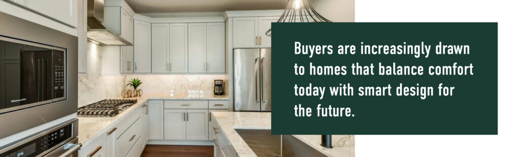 Modern kitchen with white cabinets and stainless steel appliances—choose floorplan to fit your lifestyle 2026.