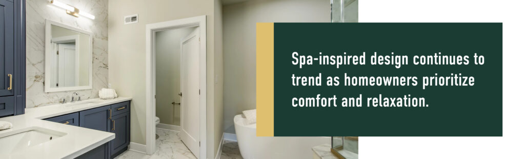 Modern bathroom with double sinks and marble walls highlights top home features buyers seek in today’s real estate market.